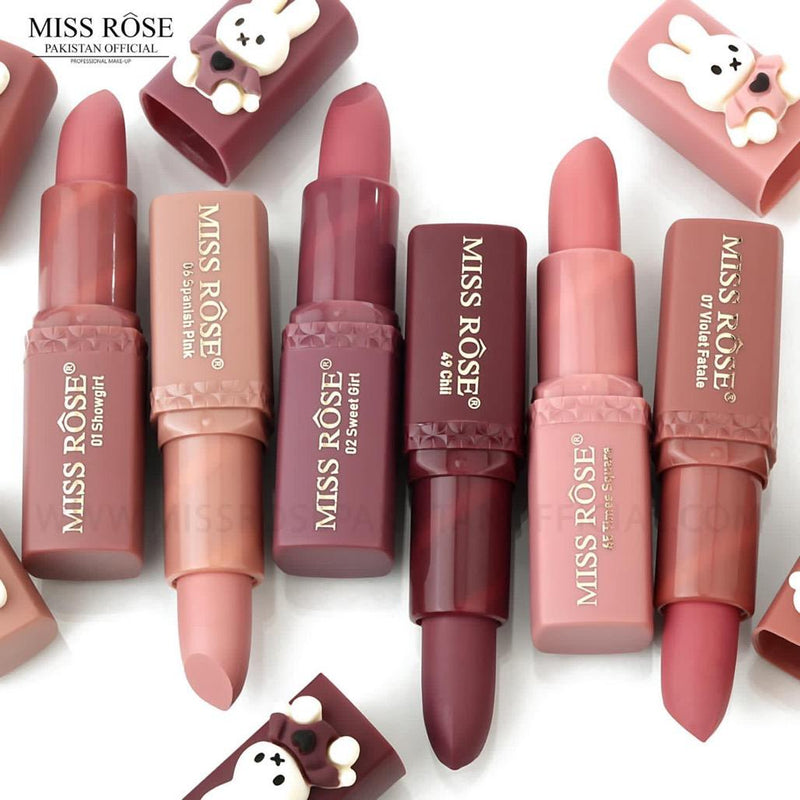 Miss Rose Pack Of 6 Semi Matte Bear Lipstick Set