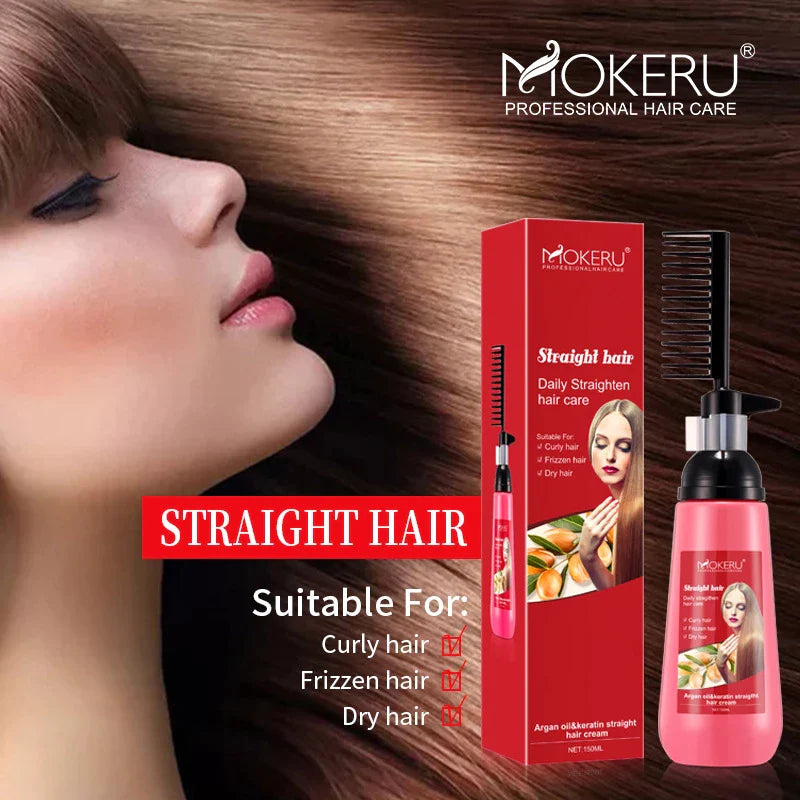 Mokeru Women Natural Argan Oil Extract Shiny Keratin Straightening Cream