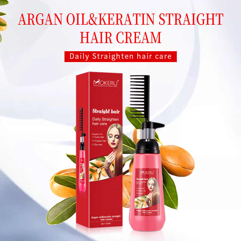 Mokeru Women Natural Argan Oil Extract Shiny Keratin Straightening Cream
