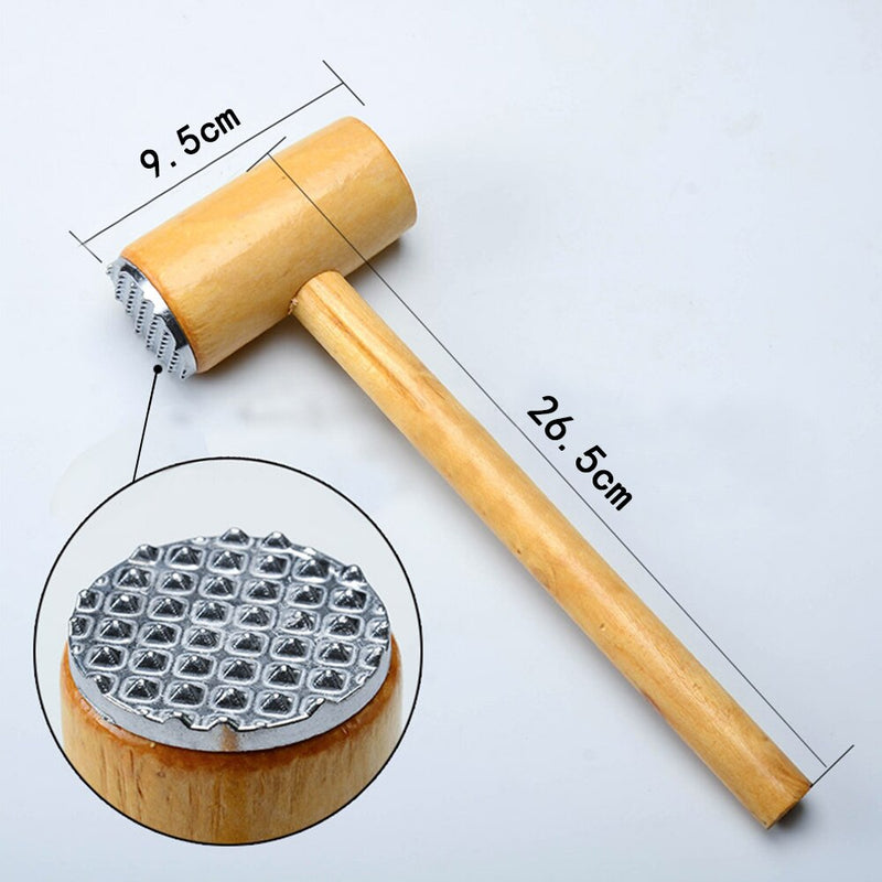 Bamboo Wooden Stainless Steel Meat Tenderizer With Teeth End / Steak Pointed Wooden Hammer