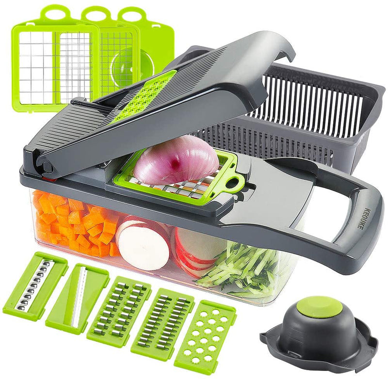 Vegetable Chopper, Onion Chopper, Mandolin Slicer, Pro 14 in 1professional food Chopper multifunctional Vegetable Chopper and Slicer, Dicing Machine, Adjustable Vegetable Cutter With Container