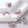Fashion Jewellery 5 Pcs Silver And Pink Snake Ring Set