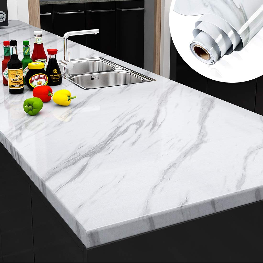 PVC Waterproof Marble Wallpapers Self Adhesive Wallpaper Kitchen Cabinets Countertop Stickers