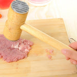 Bamboo Wooden Stainless Steel Meat Tenderizer With Teeth End / Steak Pointed Wooden Hammer