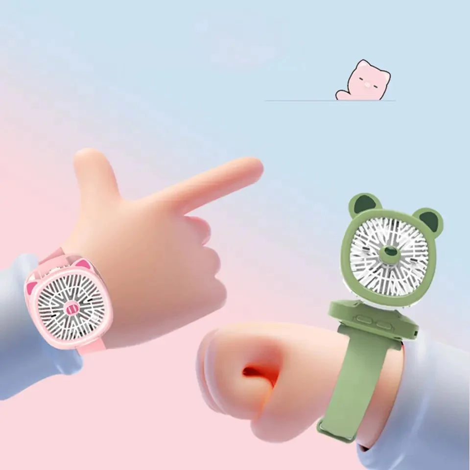 Mini USB Rechargeable Fan Cartoon Watch Cute Fan For Kids
