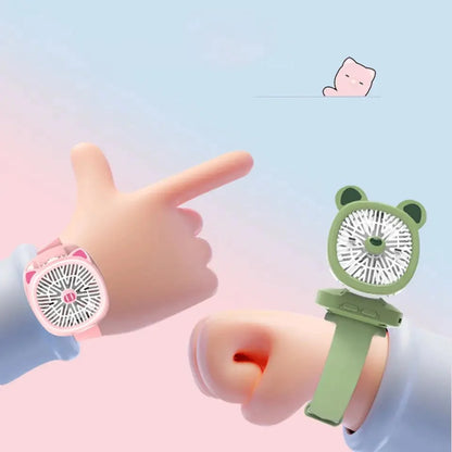 Mini USB Rechargeable Fan Cartoon Watch Cute Fan For Kids