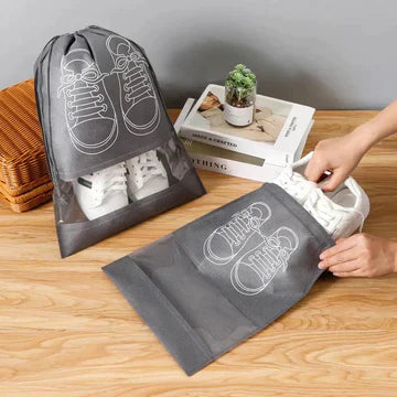 Grey Non-Woven Fabric Dustproof Shoe Storage Bag Pack Of 3