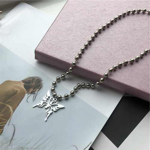 Fashion Jewellery Butterfly Necklace With Beaded Chain