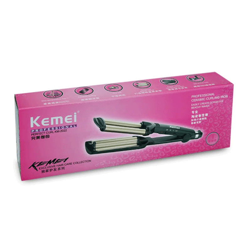 Kemei KM-2022 Hair Curling Ceramic 3 Barrel Clamp Curler